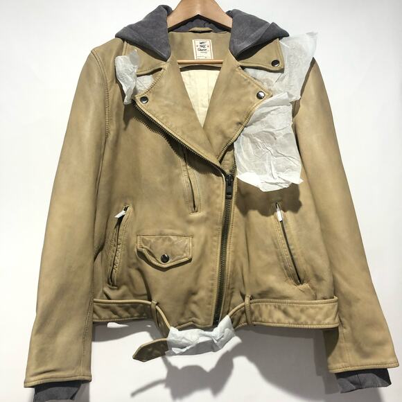 We the Free Womens Leather Moto Hoodie Jacket Brown Size M - Picture 3 of 11